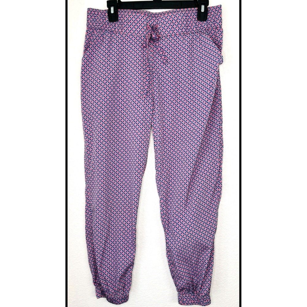 B#55 Aerie Pink Blue‎ Diamond Pattern Jogger XL Elastic Waist Drawstring Cropped